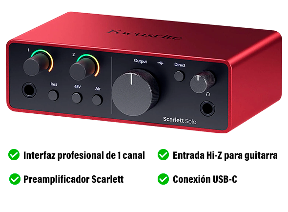 Focusrite Scarlett Solo 4th Gen Interfaz de audio PRO USB-C Focusrite Scarlett Solo 4th Gen Interfaz de audio PRO USB-C